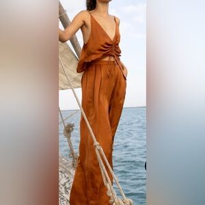 Zara Woman collection orange satin pijama pants with slits. New. With Tag. US S